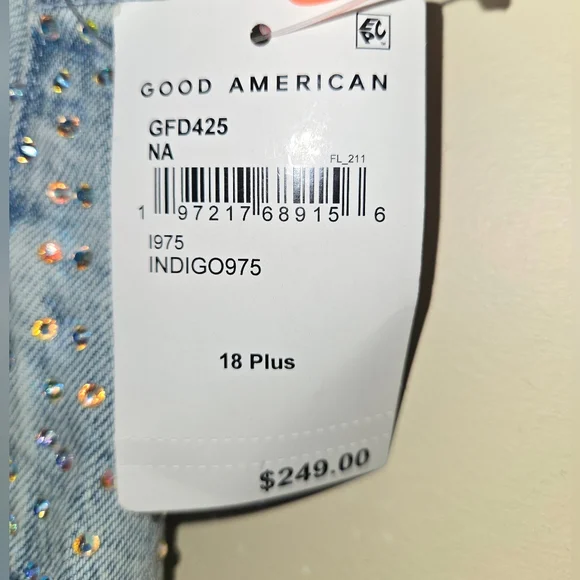 SOLD‼️NWT Good American Good '90s Relaxed Rhinestone Jeans - Picture 8 of 8